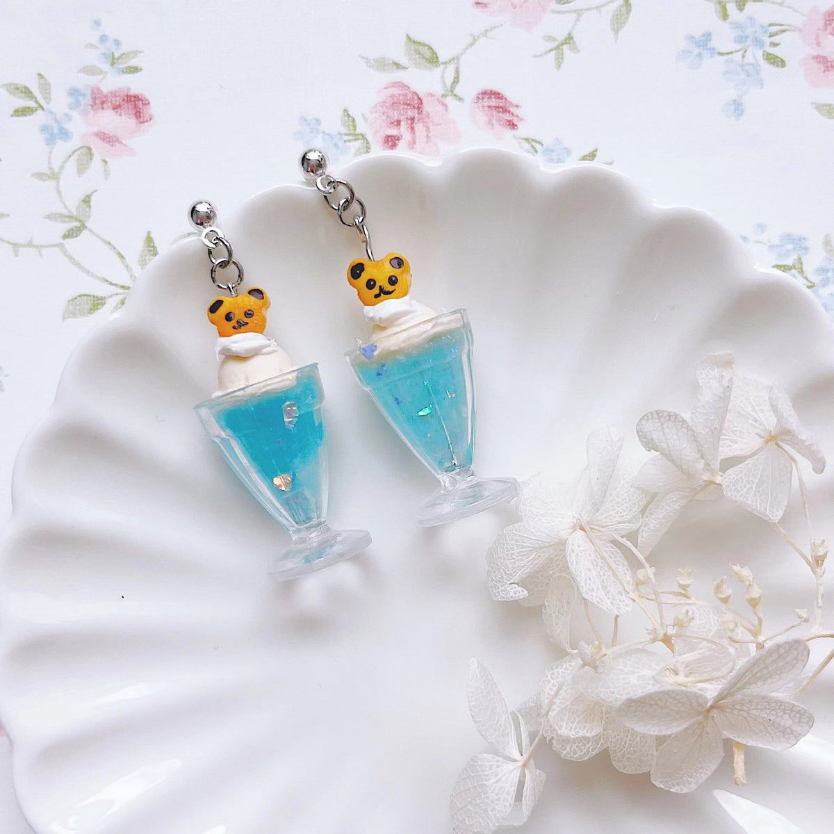Handmade Bear Cookie Ice-cream Sundae Earrings - Calia