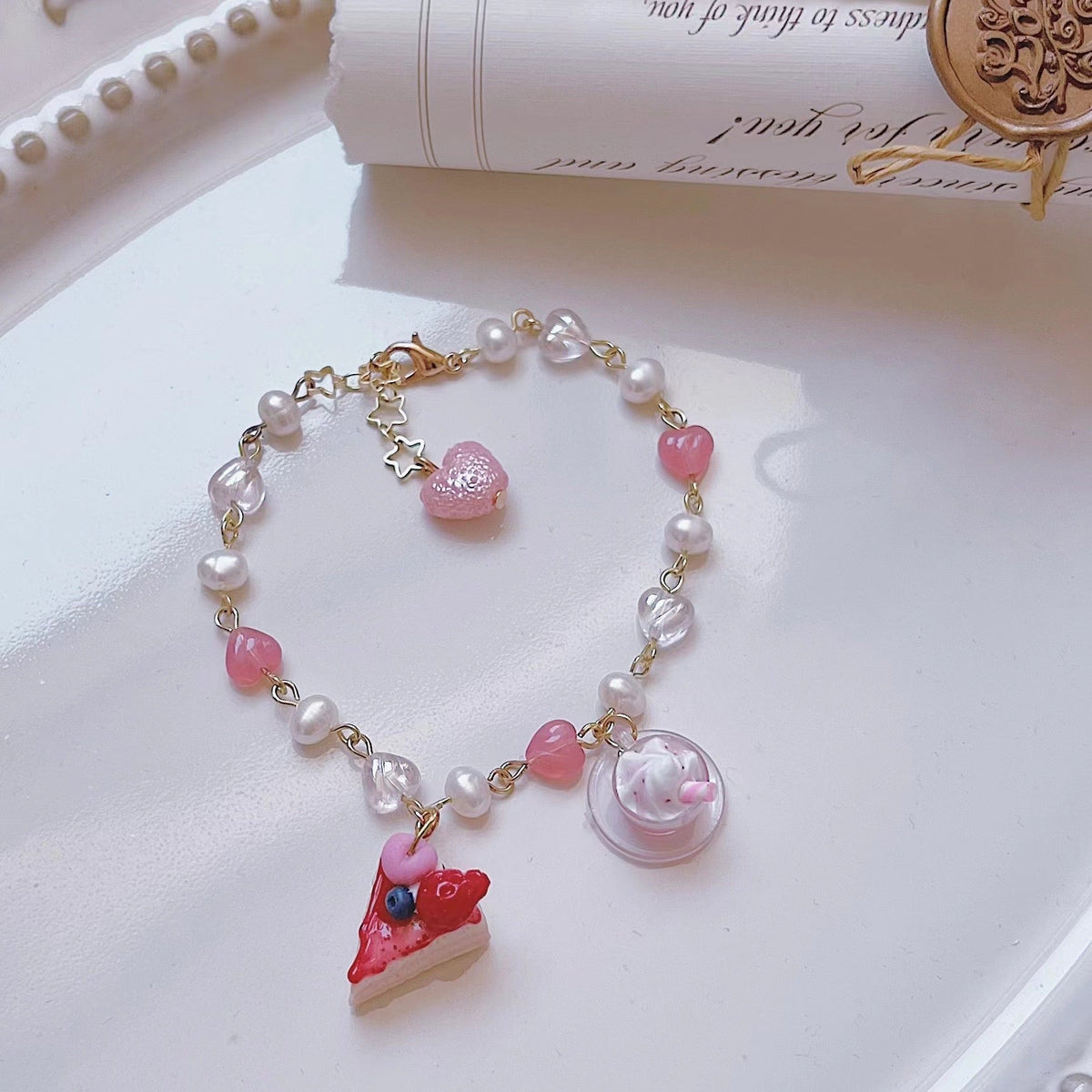 Handmade Strawberry Cake Chain Bracelet - Calia
