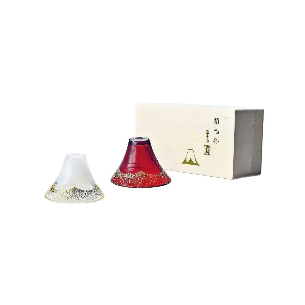 Mt.Fuji Sake Cup Set Of 2 Red and White with Gold - Calia