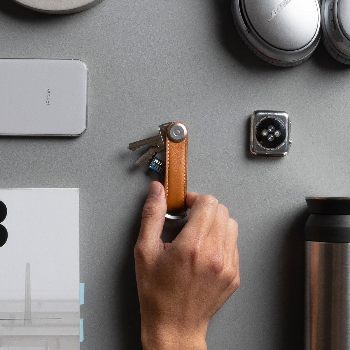 Orbitkey 2.0 Leather Key Organiser - Navy/Tan - Calia Australia Pty Ltd