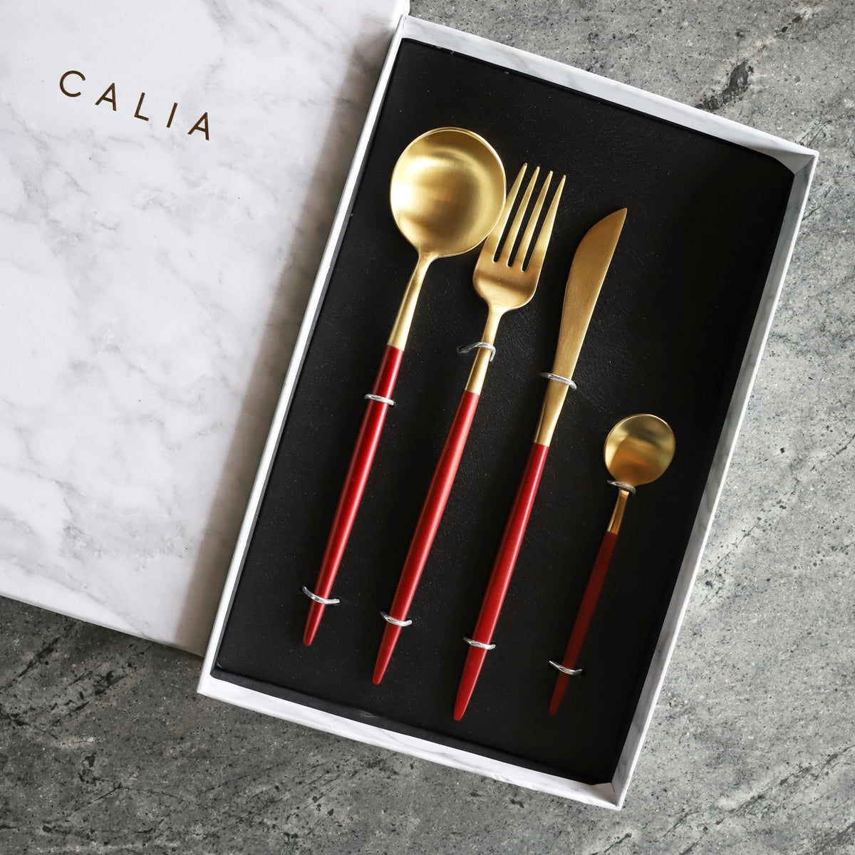 Red &amp; Gold Cutlery Set - Calia Australia Pty Ltd