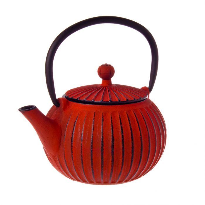 Teaology Cast Iron Teapot 500ml - Ribbed Red/Black - Calia Australia Pty Ltd