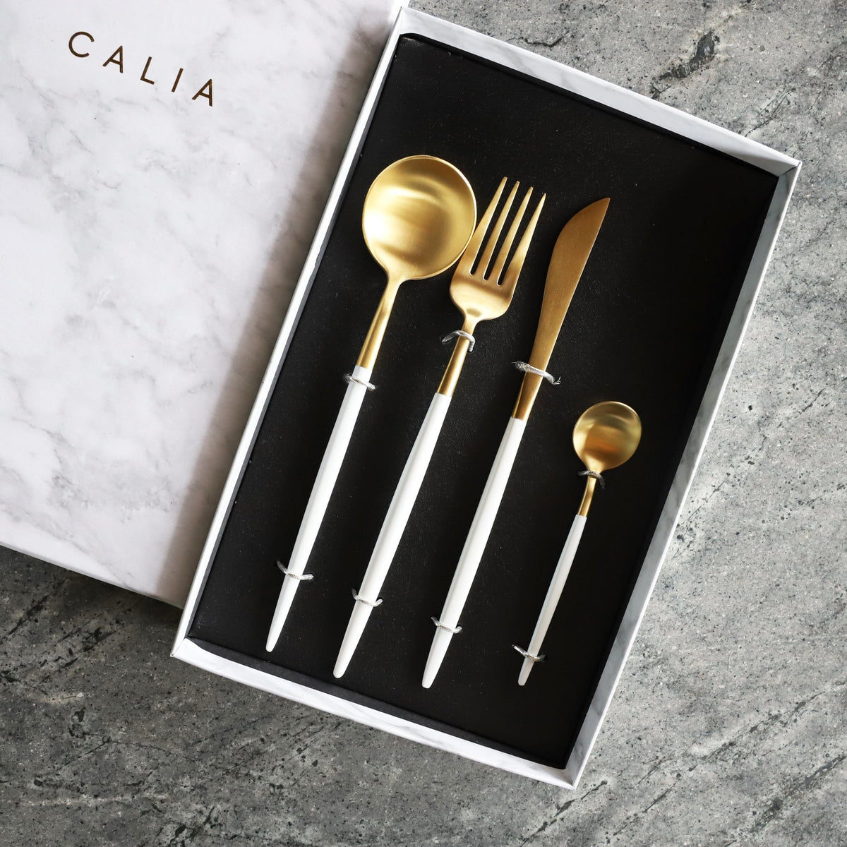 White &amp; Gold Cutlery Set - Calia Australia Pty Ltd